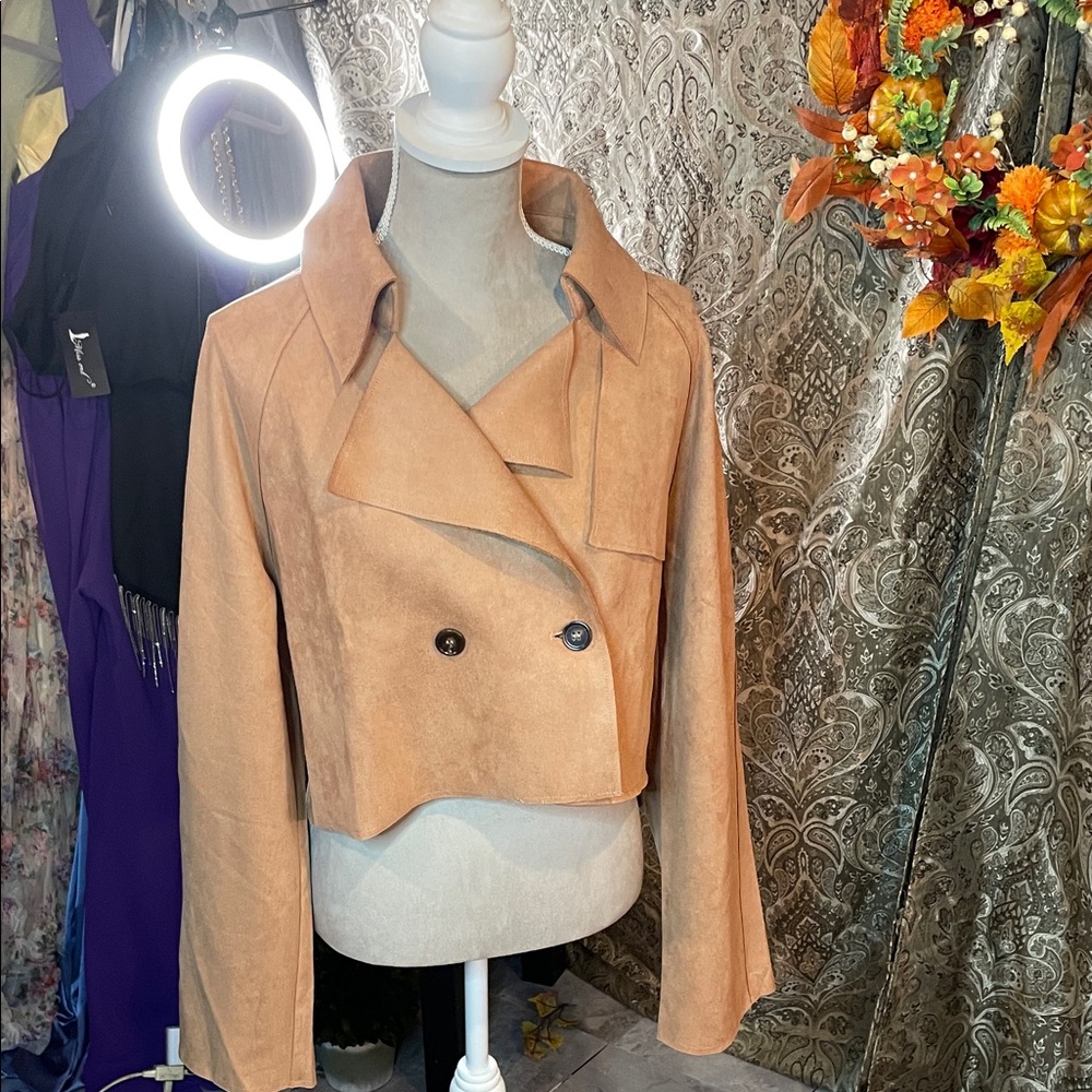 Sage Camel Double-Breasted Trench Coat